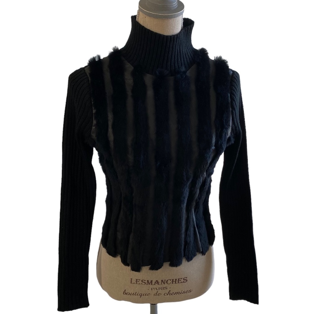 Gorgeous Funky Stylish Leather and Fur Sweater - Size Small